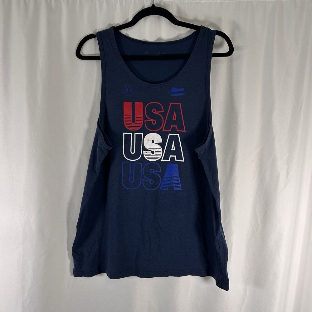 Under Armour Tank Top Men's Large Blue USA America 4th July Graphic Print